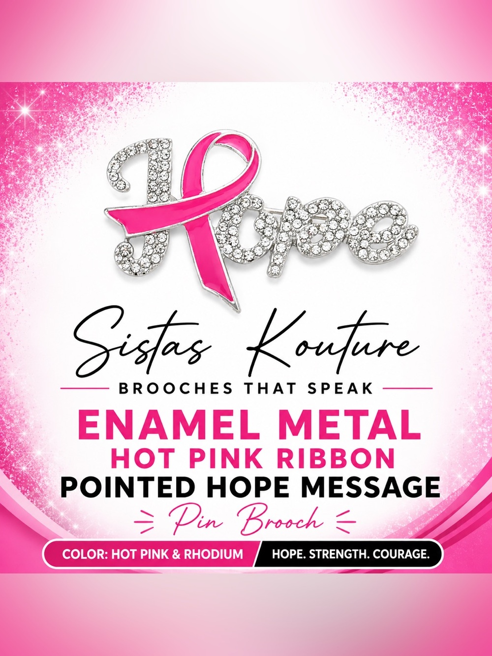 Hot Pink Enamel Ribbon Hope Brooch Pin